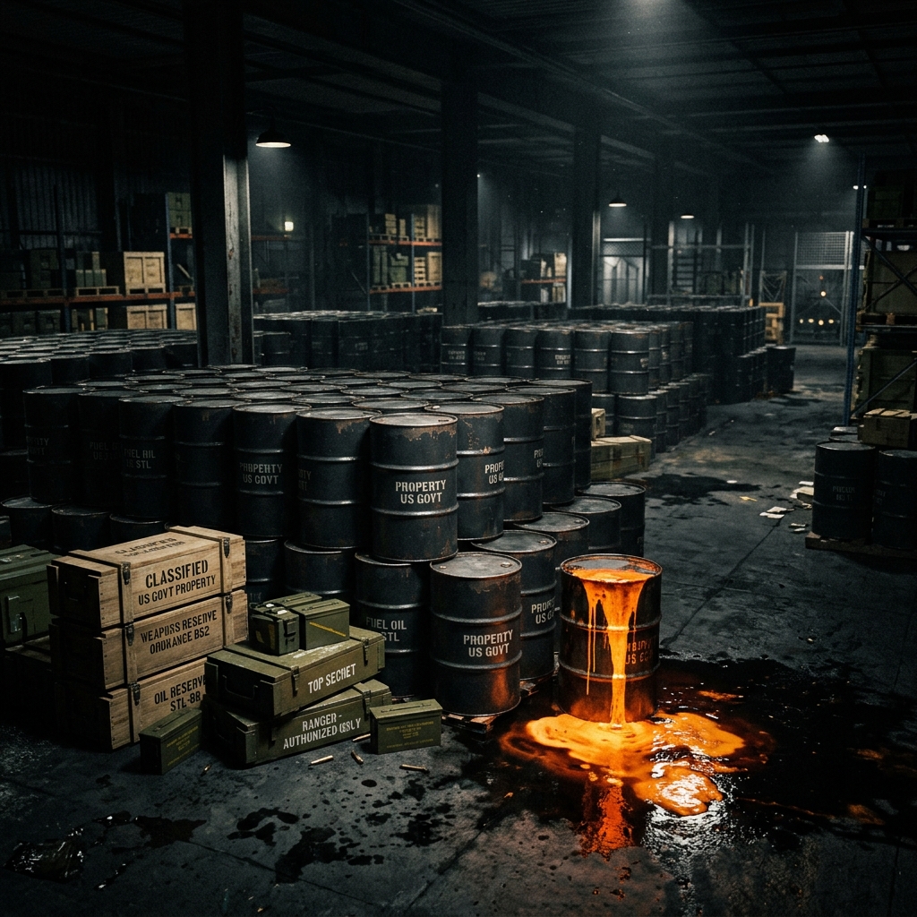 Stacked Oil Barrels and Crates